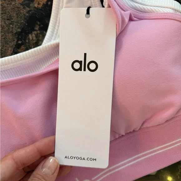 NWT ALO Yoga Airbrush Better Together Bra Candy Heart Pink/White Size S - Picture 3 of 8